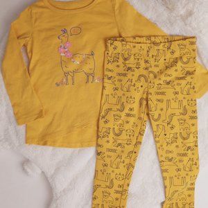 🩰 Carter's Yellow Black Set Top Blouse Pants Leggings Llama Unicorn Rain